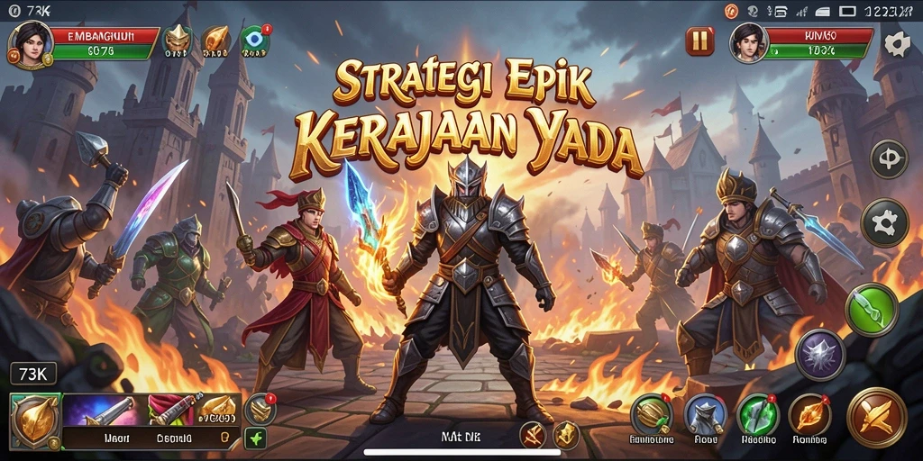Tampilan gameplay <strong>73K</strong> dengan strategi pembangunan kerajaan yang menarik.
