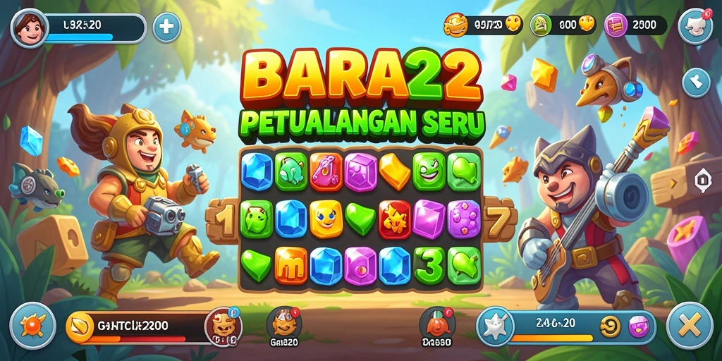 Screenshot gameplay BARA22 menampilkan aksi mencocokkan batu permata yang seru.