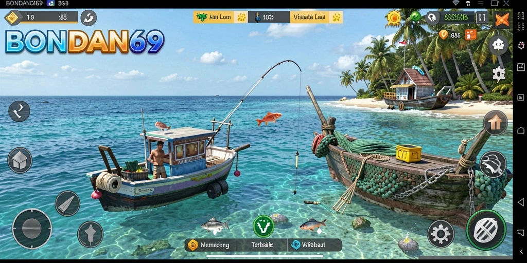 Screenshot menampilkan gameplay menarik dari BONDAN69 yang penuh aksi memancing.