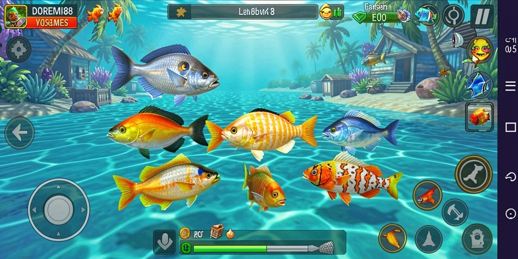 Gameplay DOREMI88 yang seru dengan berbagai ikan untuk ditangkap.