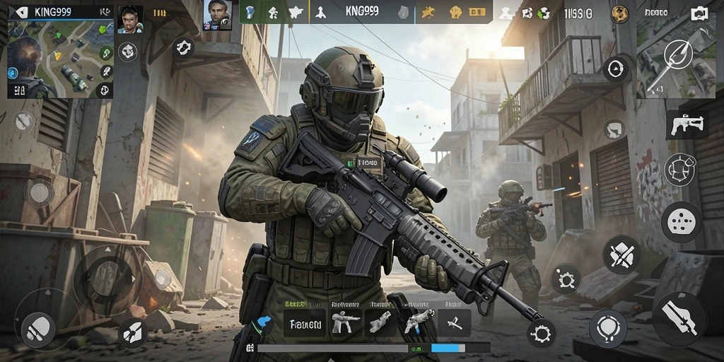 Tampilan gameplay intens di <strong>KING999</strong>, menampilkan aksi seru dari sudut pandang pemain.
