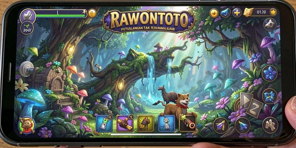 Tangkapan layar gameplay RAWONTOTO yang menunjukkan aksi petualangan yang mendebarkan.
